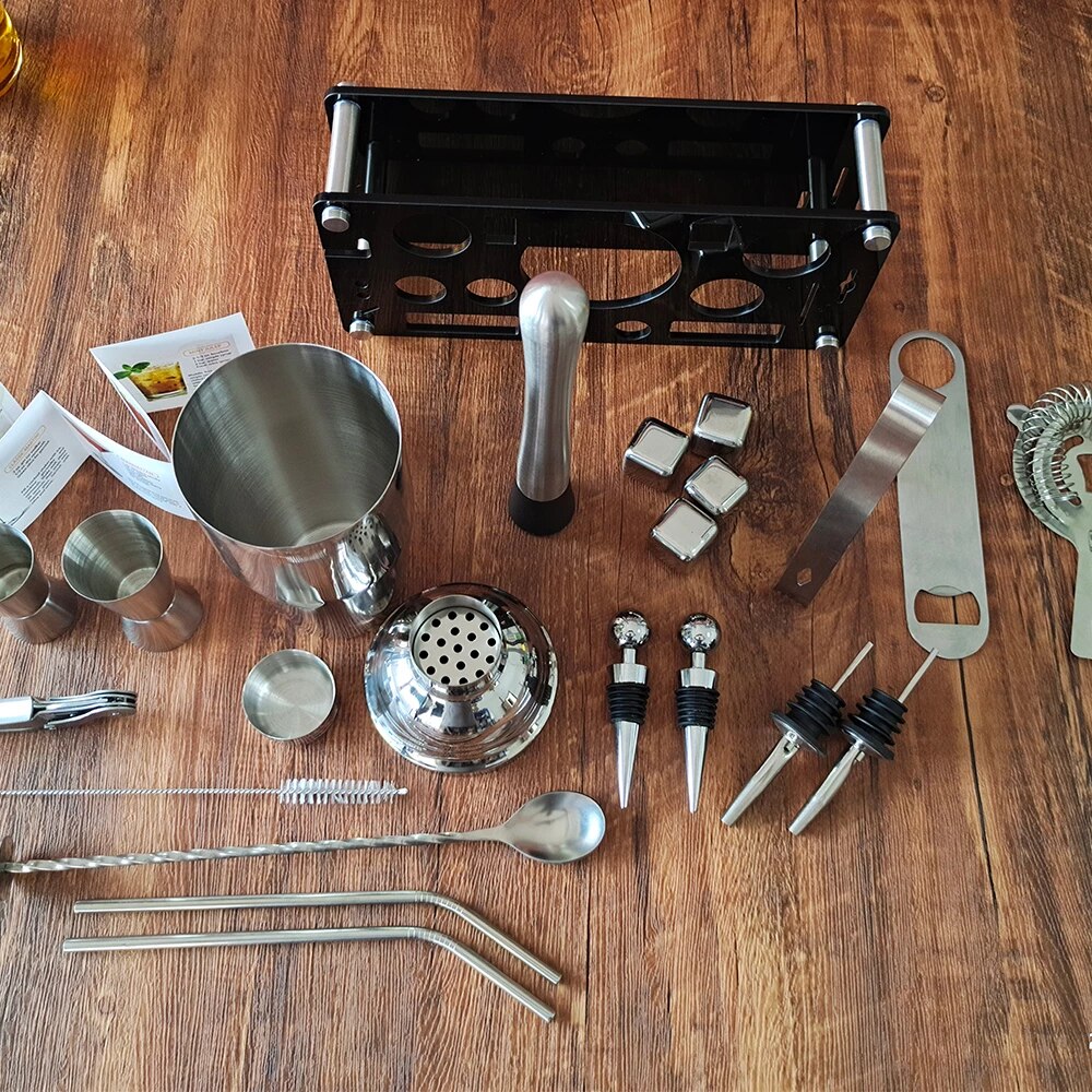 21-Piece Mixology And Craft Cocktail Shaker Set With An Acrylic Stand