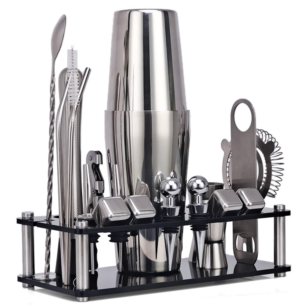 21-Piece Mixology And Craft Cocktail Shaker Set With An Acrylic Stand