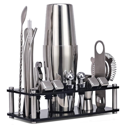 21-Piece Mixology And Craft Cocktail Shaker Set With An Acrylic Stand